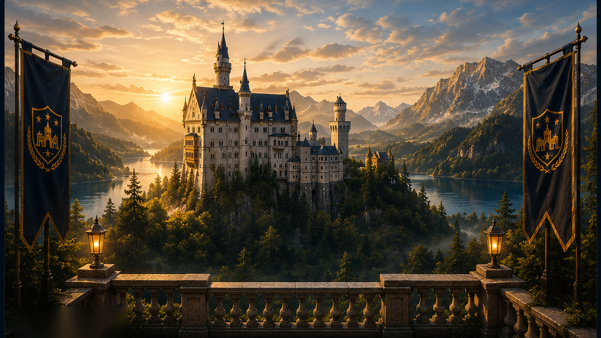 Neuschwanstein alpine panorama — Academy backdrop